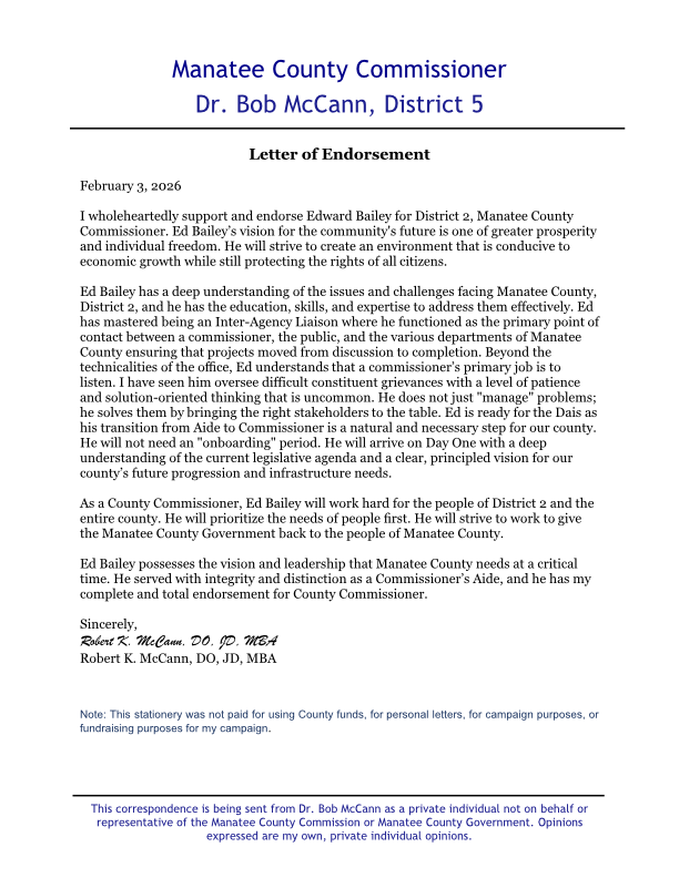 Dr. Bob McCann Endorsement